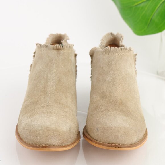 Rebels Womens Chlesea Boot Size 10 Tan Beige Suede Fringe Trim Block Heel - Picture 2 of 11